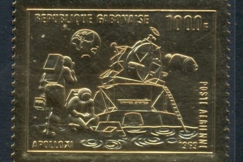 Gabon 1969 Apollo 11 Moon Landing, gold foil embossed