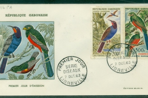 Gabon 1963 Birds, 200f & 500f FDC