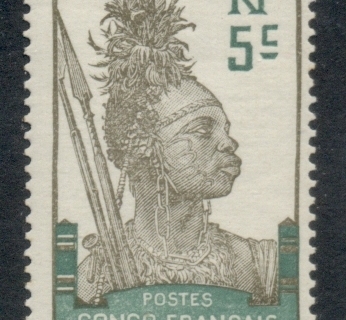 Gabon 1910 Pictorial, Fang Warrior, Congo Francaise 5c