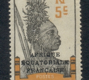 Gabon 1924-31 Pictorial, Fang Warrior, Opt Afrique Equatoriale Francaise 5c