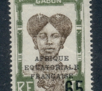 Gabon 1925-28 Pictorial, Fang Woman, Opt Afrique Equatoriale Francaise Surch 65c on 1f