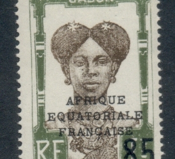 Gabon 1925-28 Pictorial, Fang Woman, Opt Afrique Equatoriale Francaise Surch 85c on 1f