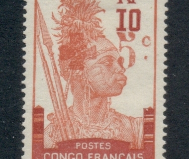 Gabon 1916 Pictorial Fang Warrior Surch. Red Cross