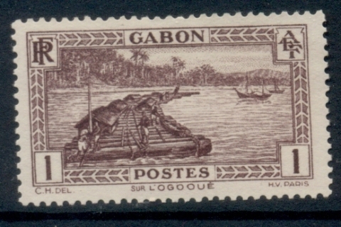 Gabon 1932-33 Pictorial, Timber raft on Ogowe River 1c