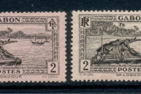 Gabon 1932-33 Pictorial, Timber raft on Ogowe River 2x 2xshades
