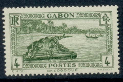 Gabon 1932-33 Pictorial, Timber raft on Ogowe River 4c