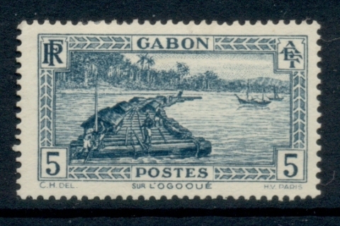Gabon 1932-33 Pictorial, Timber raft on Ogowe River 5c