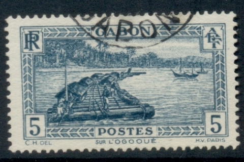 Gabon 1932-33 Pictorial, Timber raft on Ogowe River 5c