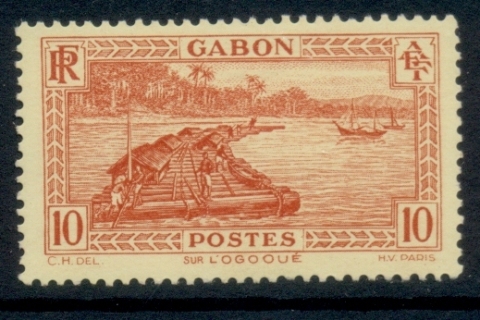 Gabon 1932-33 Pictorial, Timber raft on Ogowe River 10c