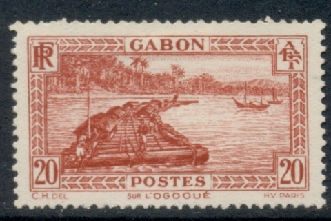Gabon 1932-33 Pictorial, Timber raft on Ogowe River 20c