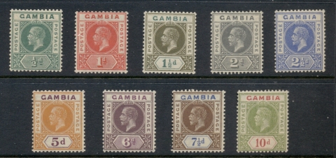 Gambia-1921-22-KGV-Keyplates-asst-to-10d-MUH