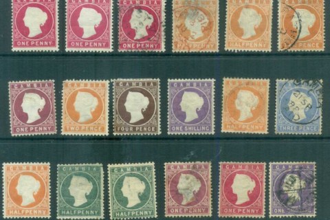 Gambia-1880-87-QV-Embossed-Asst-faults-MH-FU-lot79872