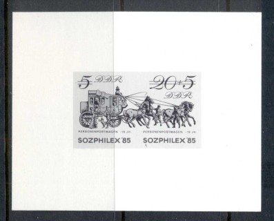 Germany-DDR-1987-SOZPHILEX-Coach-Horses-black-print-ms-MUH