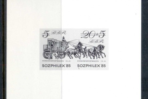Germany-DDR-1987-SOZPHILEX-Coach-Horses-black-print-ms-MUH