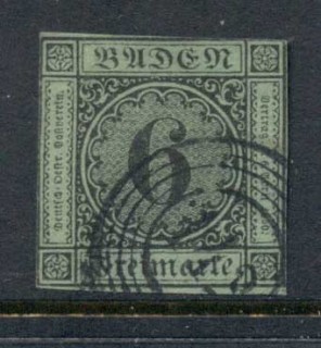 Germany-Baden-1851-Numeral-6kr-FU