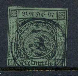 Germany-Baden-1853-Numeral-3kr-black-on-green-FU