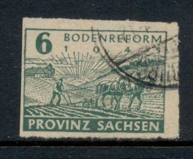 Germany-Soviet-Zone-Saxony-Province-1945-46-Plowing-IMPERF-6pf-FU