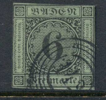 Germany-Baden-1851-Numeral-6kr-FU