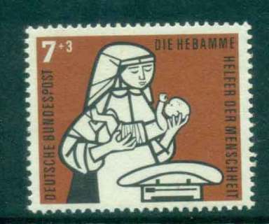 Germany-1956-7-3pf-The-Midwife-MUH-lot44006