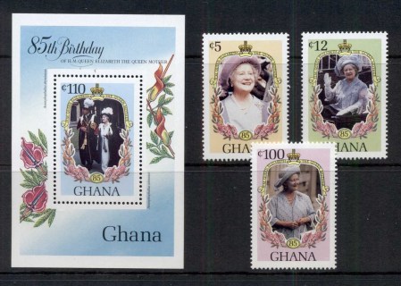 Ghana-1985 Queen Mother 85th Birthday + MS