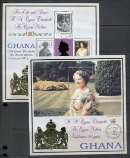 Ghana-1999 Queen Mother 100th Birthday gold foil embossed 2xMS