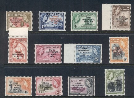 Ghana-1957-58-QEII-Pictorials-Opt-Independence-on-Gold-Coast-MUH