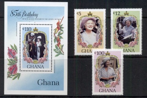 Ghana-1985 Queen Mother 85th Birthday + MS