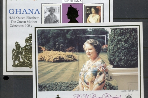 Ghana-1999 Queen Mother 100th Birthday gold foil embossed 2xMS