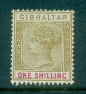 Gibraltar-1886-98-QV-Portrait-Wmk-Crown-CA-1-bister-carmine-rose-light-tones-MLH