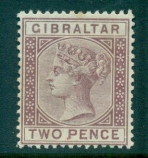 Gibraltar-1886-98-QV-Portrait-Wmk-Crown-CA-2d-brown-violet-tone-spots-MUH