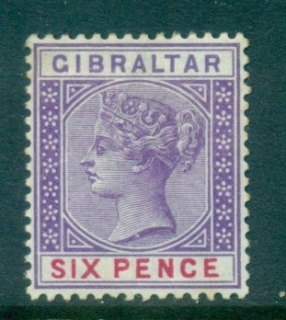 Gibraltar-1886-98-QV-Portrait-Wmk-Crown-CA-6d-violet-carmine-rose-MH