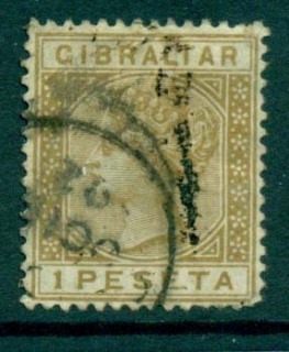 Gibraltar-1889-1p-Bister-faults-Used-Lot20629