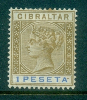 Gibraltar-1889-95-QV-Portrait-1pe-bister-blue-tone-spot-MLH