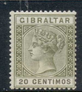 Gibraltar-1889-95-QV-Portrait-20-centimes-olive-green-brown-MLH