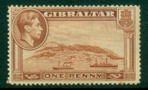 Gibraltar-1938-49-KGVI-Pictorial-1d-Rock-of-Gibraltar-Perf-14-MLH