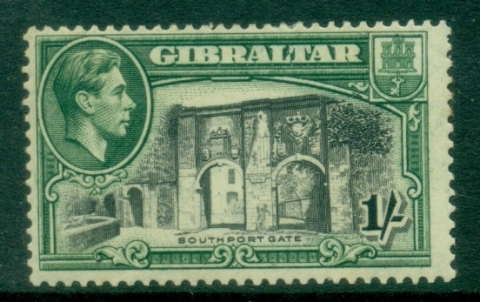 Gibraltar-1938-49-KGVI-Pictorial-1sh-Southport-Gate-Perf-13-MLH