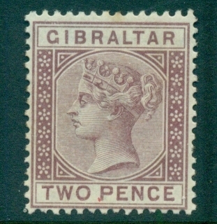 Gibraltar-1886-98-QV-Portrait-Wmk-Crown-CA-2d-brown-violet-tone-spots-MUH
