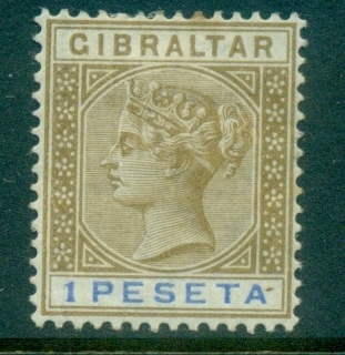 Gibraltar-1889-95-QV-Portrait-1pe-bister-blue-tone-spot-MLH