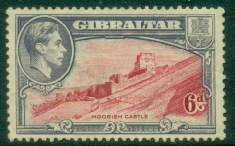 Gibraltar-1938-49-KGVI-Pictorial-6d-Moorish-Castle-Perf-13-MNG