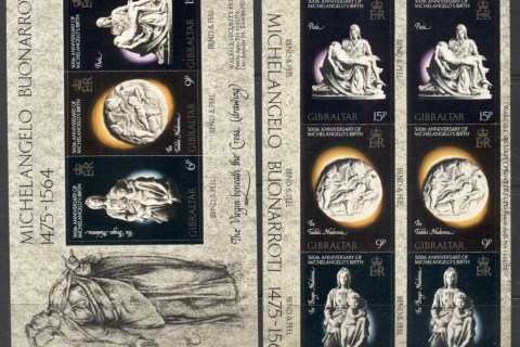 Gibraltar-1975-Sculptures-by-Michaelangelo-2x-booklet-panes-PS-MUH