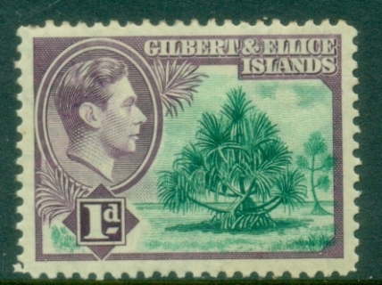 Gilbert-Ellice-Is-1939-KGVI-Pictorial-1d-Pandanus-MLH