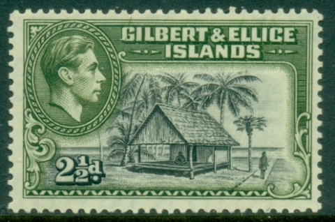 Gilbert-Ellice-Is-1939-KGVI-Pictorial-2½d-Islanders-House-MLH