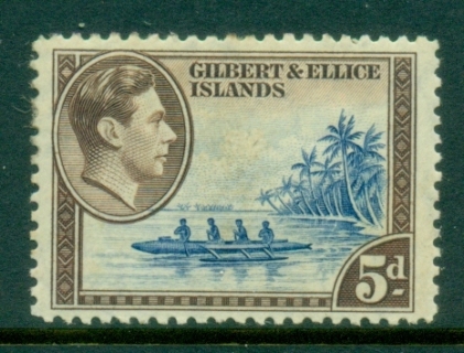 Gilbert-Ellice-Is-1939-KGVI-Pictorial-5d-Ellice-Islands-Canoe-MNG