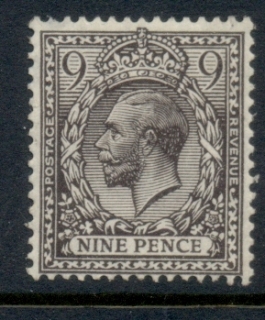 GB-1912-13-KGV-9d-black-brown-Portrait-wmk-single-cypher-MLH