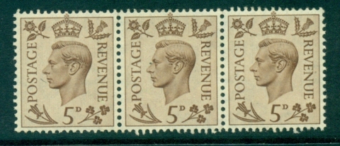 GB-1937-9-GKV-5d-lt-brown-strip-3-MLH-MUH-lot32701