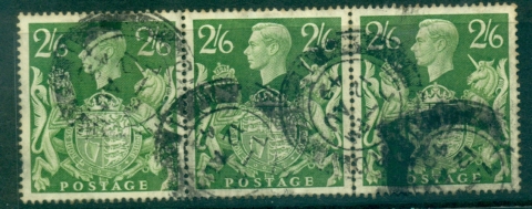 GB-1939-42-KGVI-2-6-Green-Royal-Arms-Strip-3-FU-lot32732