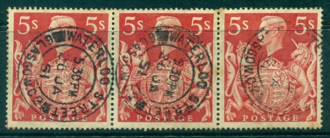 GB-1939-42-KGVI-5-Royal-Arms-Strip-3-FU-lot32735