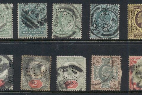 GB-1902on-KEVII-Assorted-perfins-FU-FU