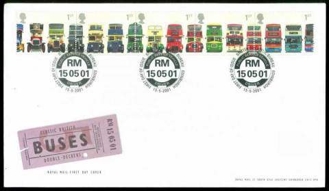 GB-2001-Buses-Strip-FDC-lot21568