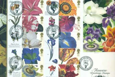 GB-2003-Flowers-Benham-First-Day-Card-RHLH-2-Smilers-Sheet-SC-GS-013-FDC-Lot43699